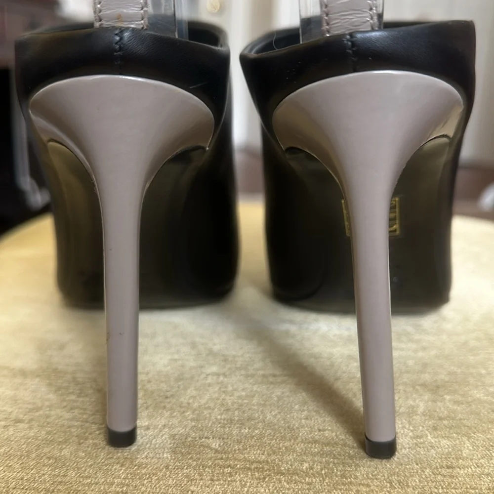 Vince Black Leather Armon Pointy Toe Stiletto Heel Pumps Shoes Mules Size 7